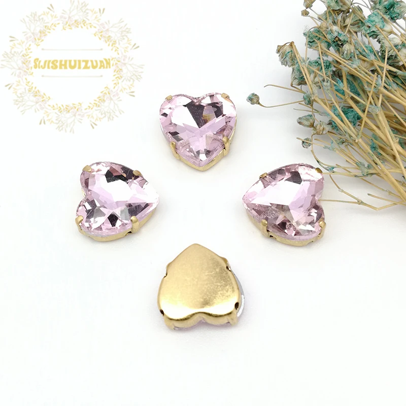 

Блестящий розовый стеклянный кристалл в форме сердца в классическом стиле, аксессуары для свадебного платья