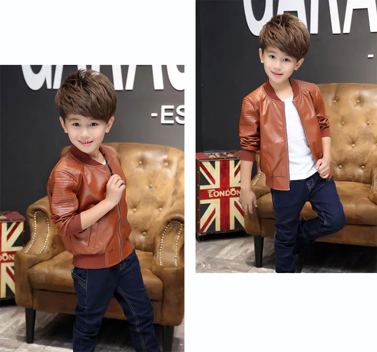 Giacca in pelle per bambini moda primavera e autunno Ragazzi Ragazze in pelle babero in pelle giacca corta in pelle