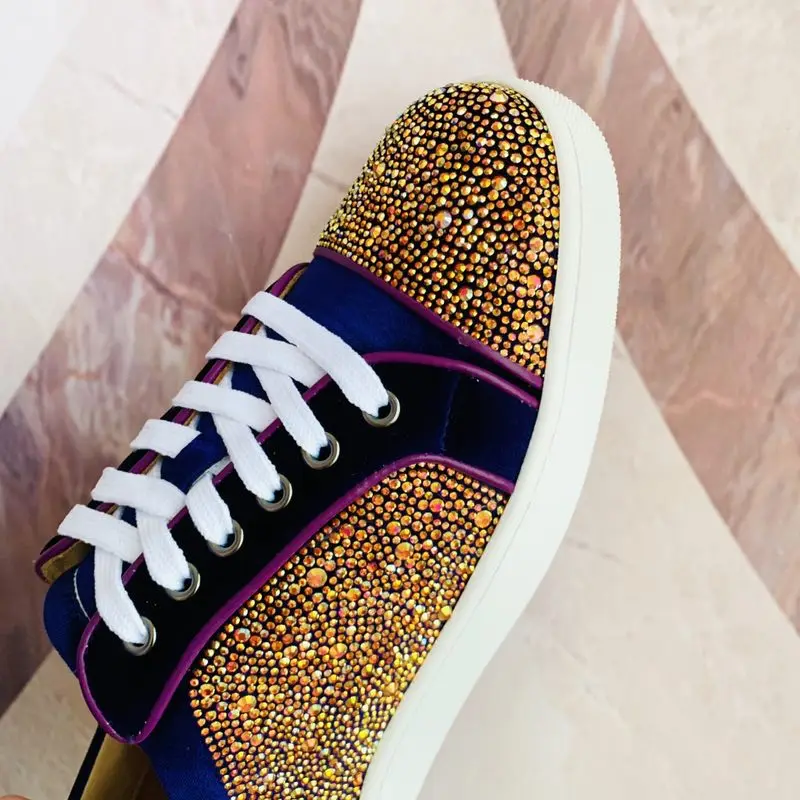 Brand New Suede Men's Casual Flats Shoes Crystal Low Top Round Toe Lace Up Leisure Style Designers Mixed Color Chaussures Male | Обувь