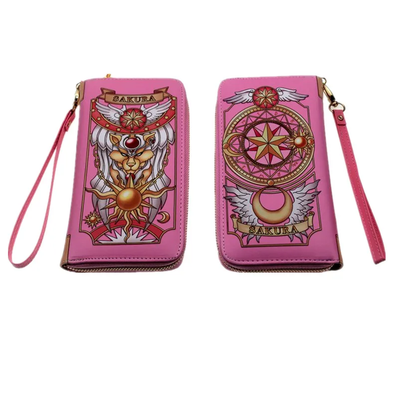 Новинка, Длинный кошелек SAKURA для карт, кошелек для монет, косплей, мультфильм, на молнии, держатель для фото, для девочек, аниме, кошелек с цепочкой
