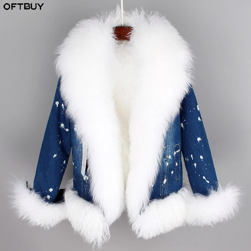 OFTBUY/2021 зимняя куртка для женщин пальто с натуральным мехом джинсовая парка