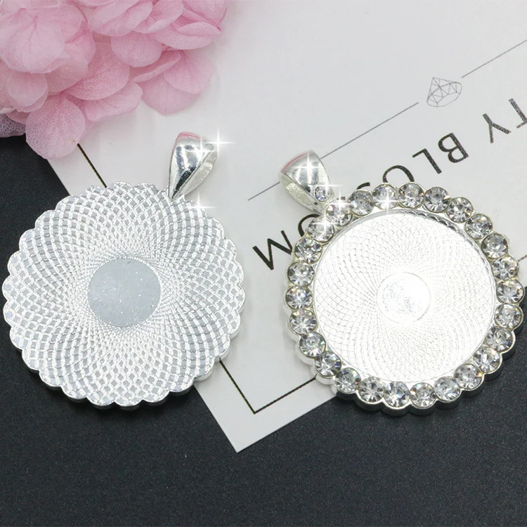 2pcs The new listing inlaid crystal round bottom 20mm 25mm 30mm 35mm necklace pendant pendant DIY handmade material accessories