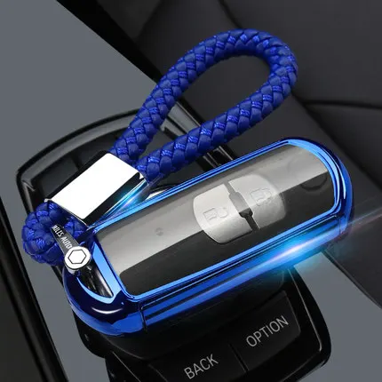 blue with keychain TPU Car key fob cover case protect for Mazda 2 mazda 3 mazda 5 mazda 6 CX-3 CX-4 CX-5 CX-7 CX-9 Atenza Axela MX5 Car styling - Название цвета: blue with keychain