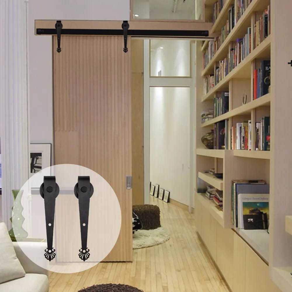 

LWZH 14ft/15ft Black Modern Steel Rustic Style Crown Shaped Sliding Wood Sliding Barn Door Track Hardware Set for Single Door