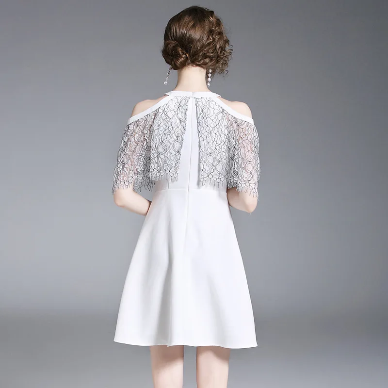 Summer Dresses White O-Neck Patchwork Lace High-end Women Dress Office Lady Elegant Bandage Bodycon A-Line Runway Show | Женская одежда