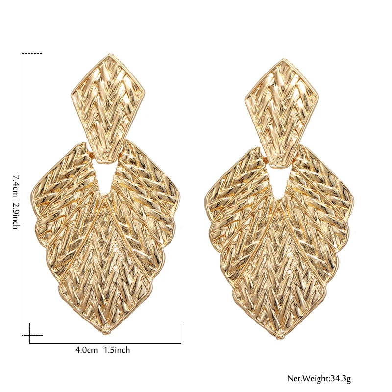 YMYW Мода 2019 ZA Boho серьги-капли в виде золотого металлического листа для женщин