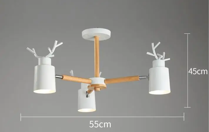 White 3 lights Скандинавское бревно гостиной спальни люстра E27 led металлический абажур творческая личность кухня и ресторан теплый рога люстра - Цвет корпуса: White 3 lights