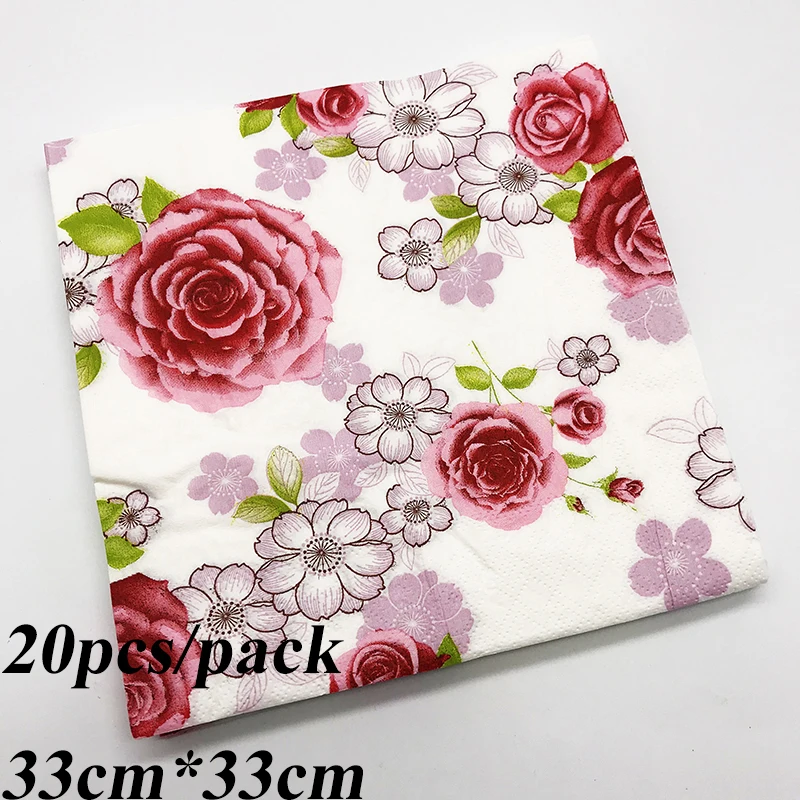 20pcs/pack Rose themed napkins Flower theme party decorations disposable baby shower supplies | Дом и сад