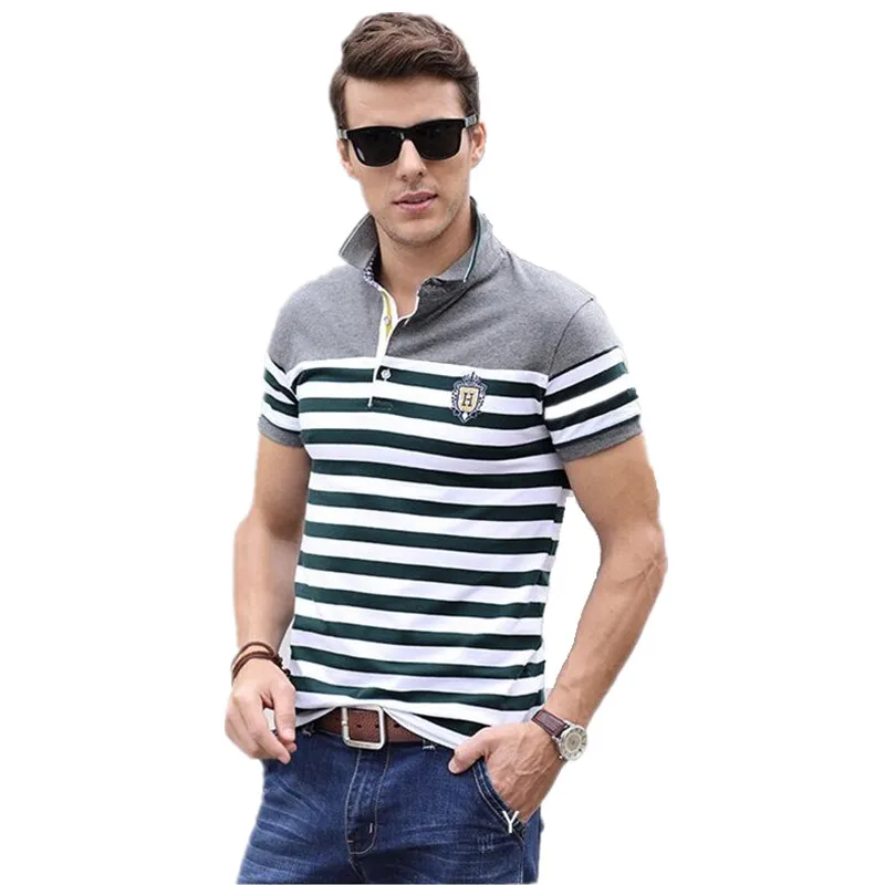 Летняя рубашка поло в полоску Повседневное классический Для мужчин короткий