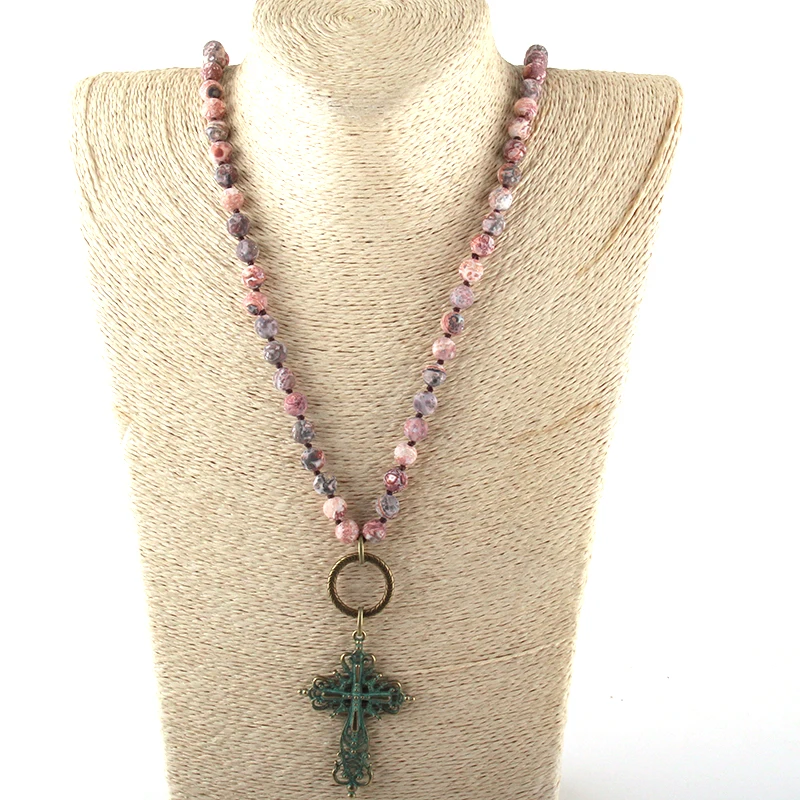 Fashion Bohemian Tribal Jewelry Natural Semi Precious Stones Knotted Metal Cross Necklace | Украшения и аксессуары