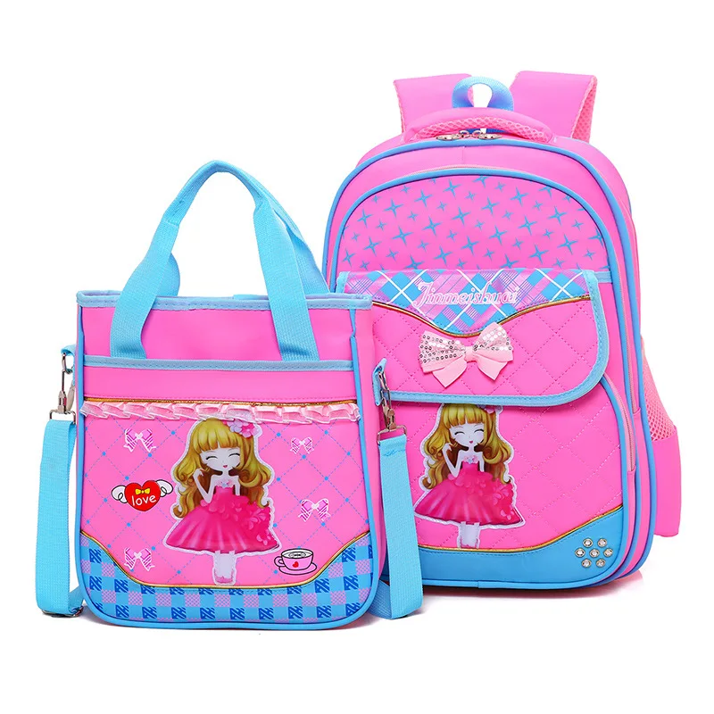2019 Fashion Cartoon Printing Kids School Backpack for Girls High quality nylon princess school bags 2pcs/set children backpacks | Багаж и