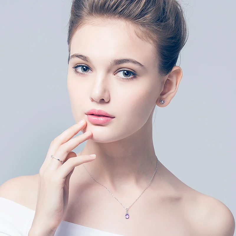 Женское ожерелье из серебра 925 пробы с натуральным аметистом|fine jewelry|pendants for