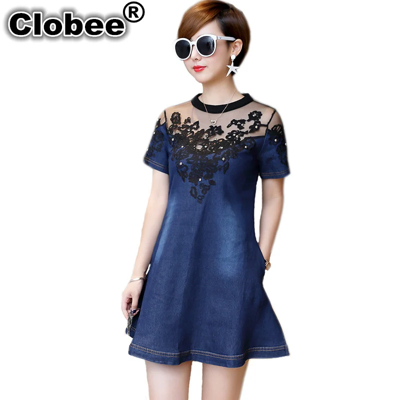 Женское платье из джинсовой ткани модное Сетчатое с вышивкой летнее пляжное