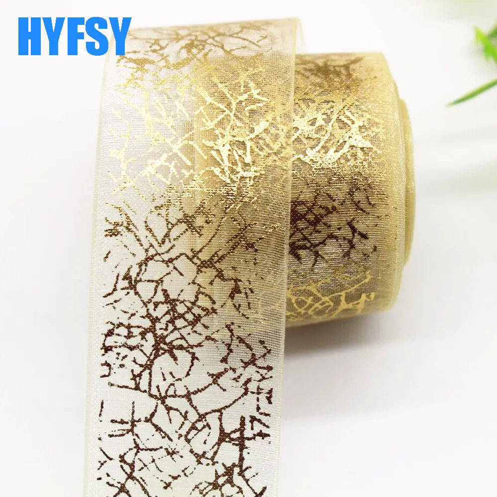 Hyfsy 10054 25 мм Золотая Тюлевая лента 10 ярдов стандартное свадебное украшение для