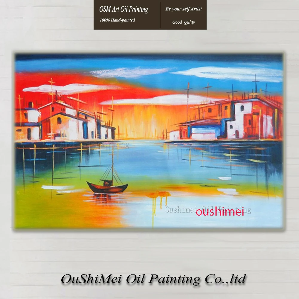 Ручная роспись картина пристани пейзаж художественные картины Современный