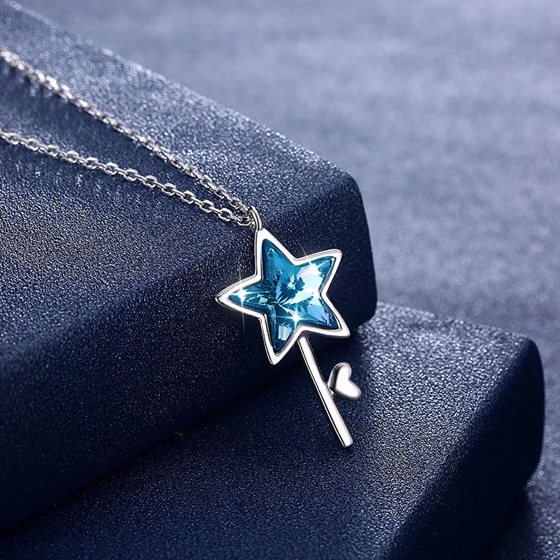 Женское колье с подвеской под ключ кристаллом Swarovski из стерлингового серебра 925