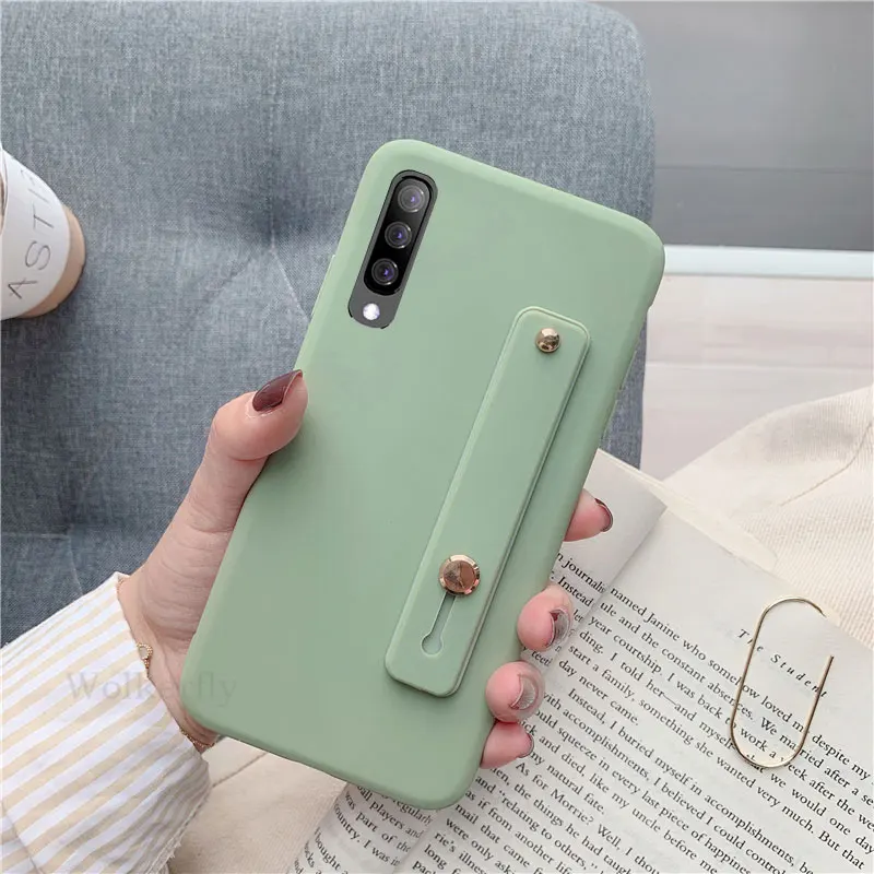Ручной силиконовый браслет чехол для samsung galaxy a50 a30 a60 a70 a40 a20 a10 a40s M40 m30 m20 m10 браслет на запястье держатель телефона мягкая обложка - Цвет: Hand Band Green
