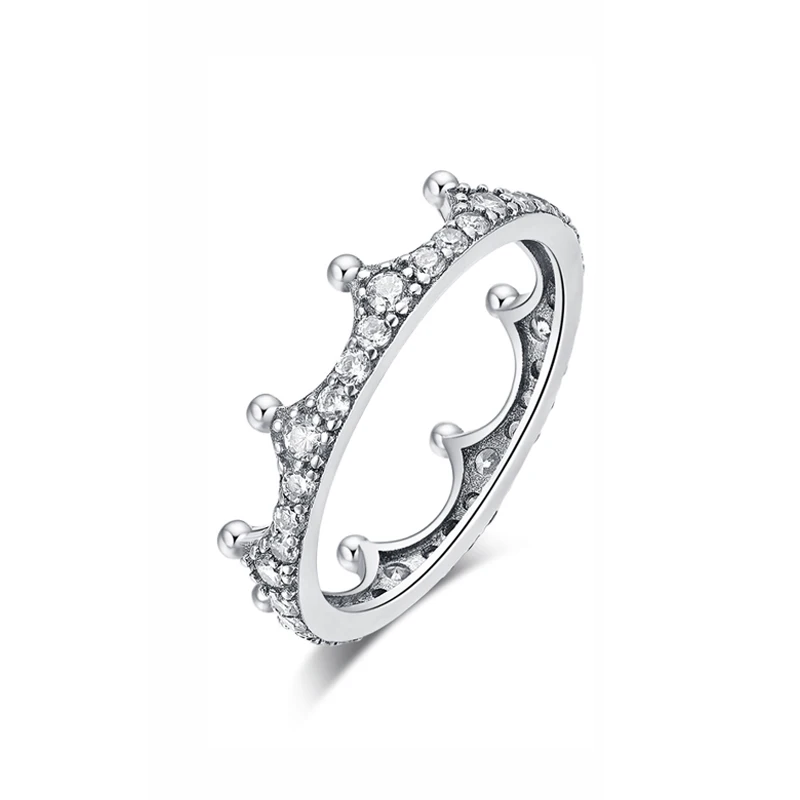 Crown Silver Новинка, оригинальное 925 пробы Серебряное кольцо, Очаровательная корона, стекируемые кольца, винтажное чистое CZ тиара, золото для женщин, ювелирные изделия - Цвет основного камня: Crown Silver