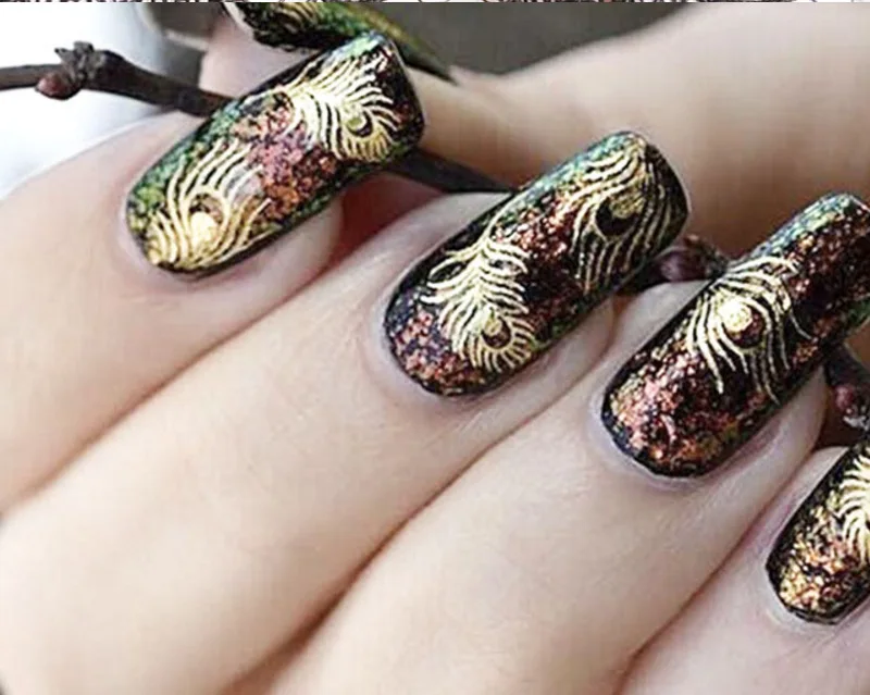 30 листов Золотой стикеры 3D на ногти Nail Art Рождественские наклейки смешанный Дизайн Клей цветок кошка ногтей Фольга Советы украшения салон аксессуар