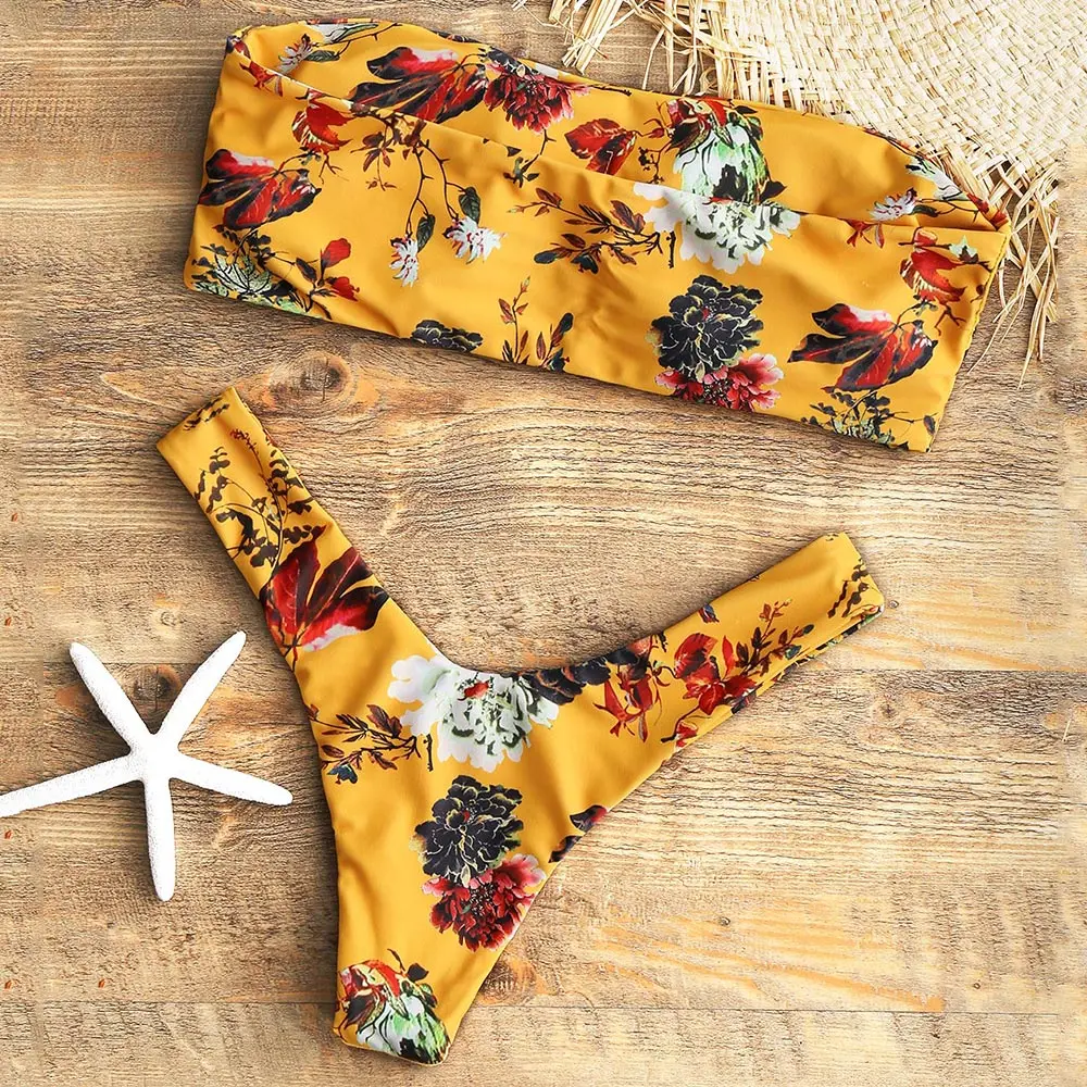 ZAFUL Цветочные бандо бикини сексуальные стринги купальники для женщин купальник