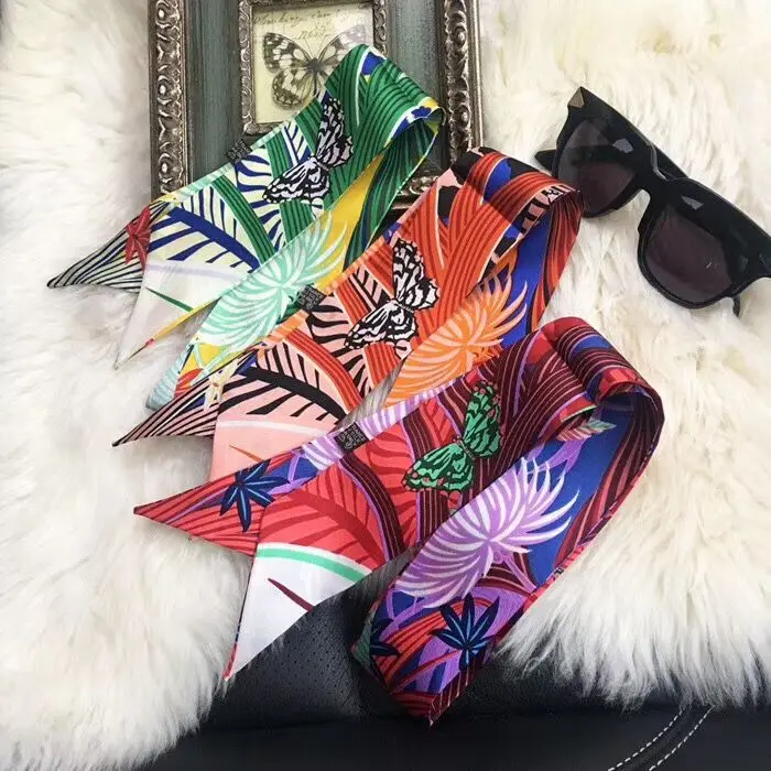 Роскошные шелковые маленькие женские головные платки для волос с ручкой в виде тропического дождевого леса и украшением на рукоятке.