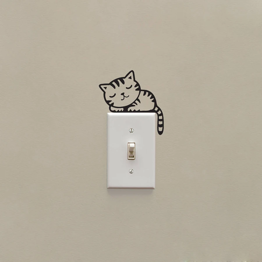 

Cat Light Switch Decal Cute Lightswitch Sleeping Kitten Wall Stickers Laptop Decal Removable Bedroom Kids Room Decorative D864