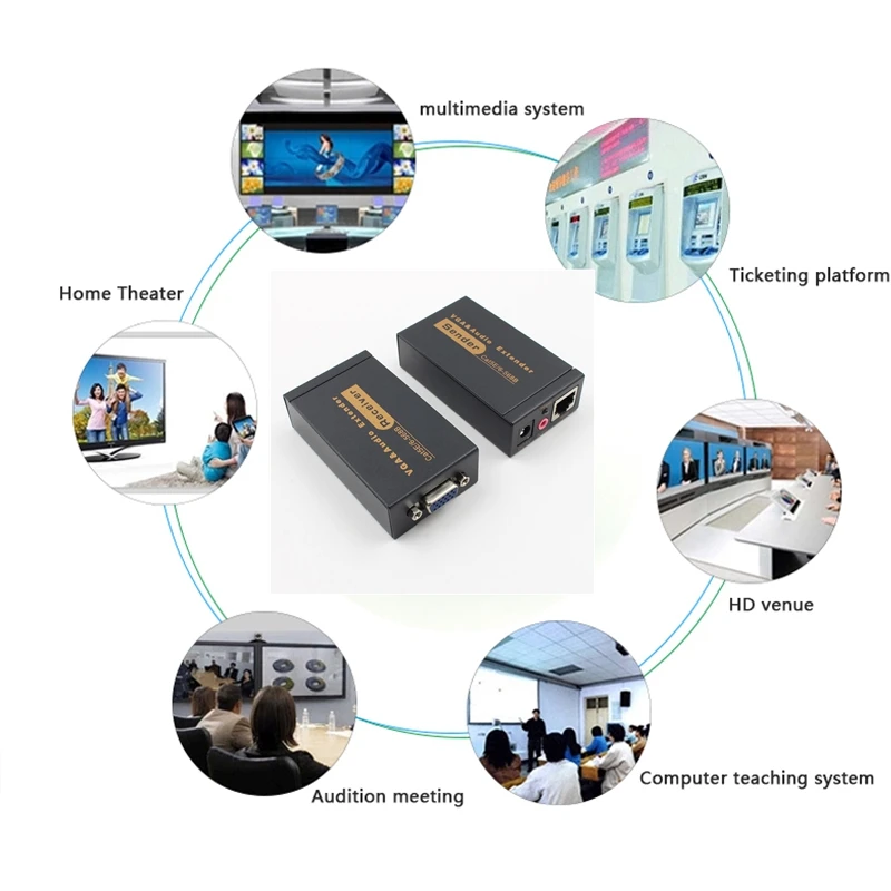 100 м VGA Видео аудио удлинитель по одному RJ45 CAT5e/6 1080P адаптер Lightning защита