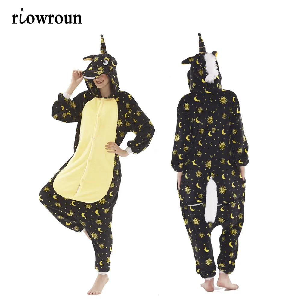 

Pink Unicorn Onesie Kigurumi Adult Women Animal Star Unicornio Pajamas Flannel Warm Loose Soft Nightgown Jumpsuit Cosplay Pyjama