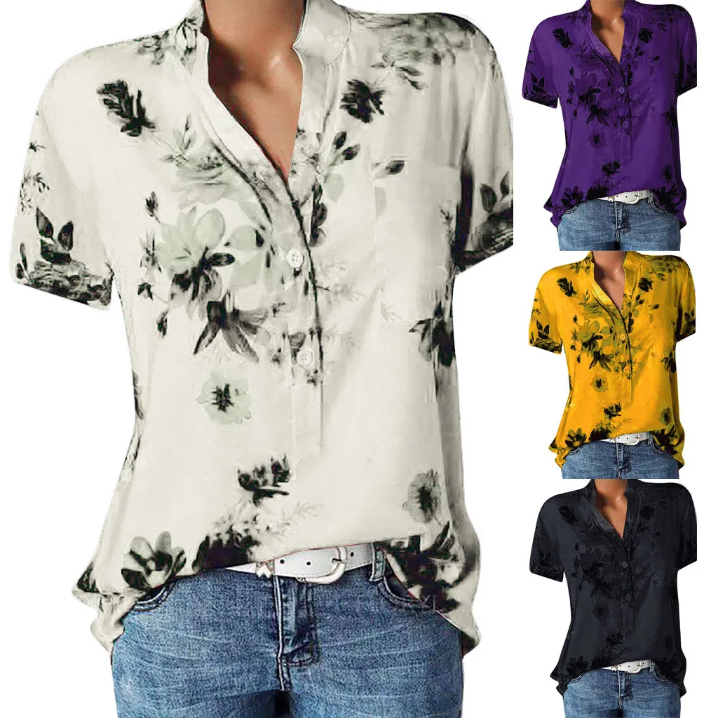 

Blouse Women Plus Size Printing Pocket Short Sleeve Blouse Boho Women Tunic Easy Top Shirt Casual Womens Tops And Blouses