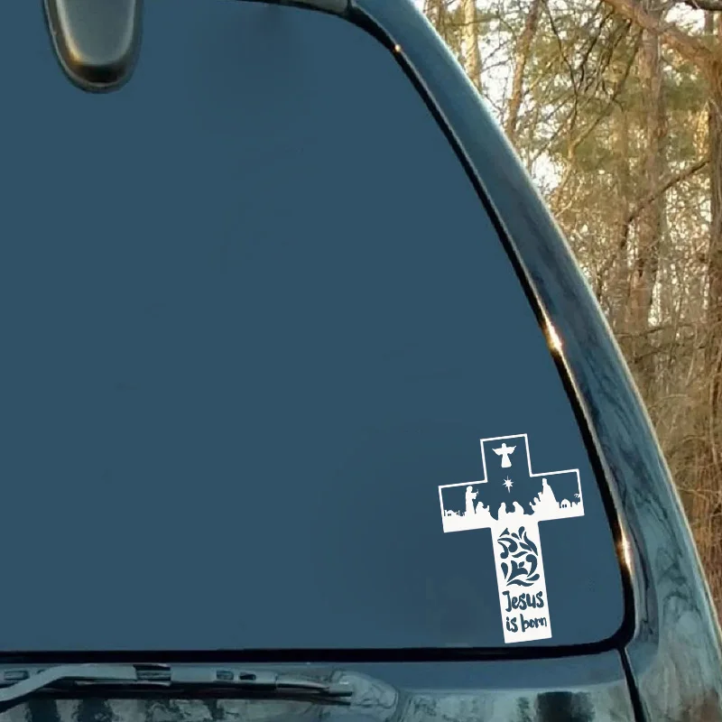 

YJZT 11.1*16.3CM Jesus Is Born Angel Protect Car Sticker Silhoutte Decal Nice Design Black/Silver Covering The Body C20-1492