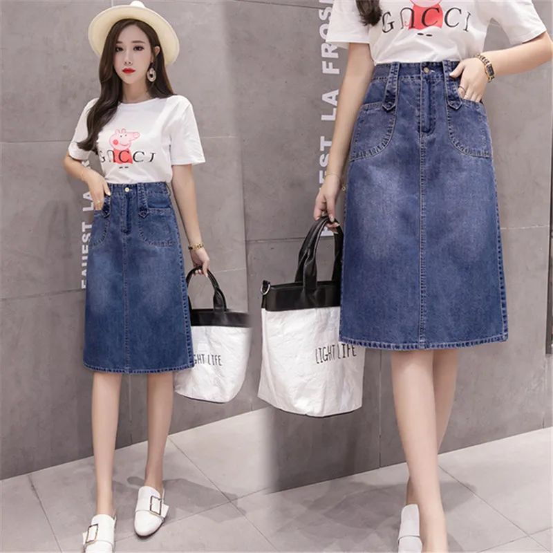 M 5XL большие джинсы женские юбки faldas mujer moda 2019 джинсовая юбка однотонная простая
