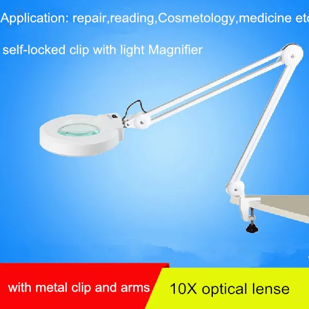 저렴한 클립온 데스크 타입 확대경, 10X, LED 라이트 포함, 흰색 유리 렌즈 확대경, 독서용, 의료용 확대경