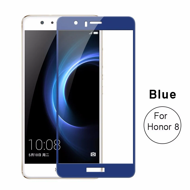 Blue Для huawei honor 8 закаленное стекло 9H полное покрытие для huawei honor 8 Чехол протектор экрана для honor 8 защитное стекло пленка крышка - Цвет: Blue