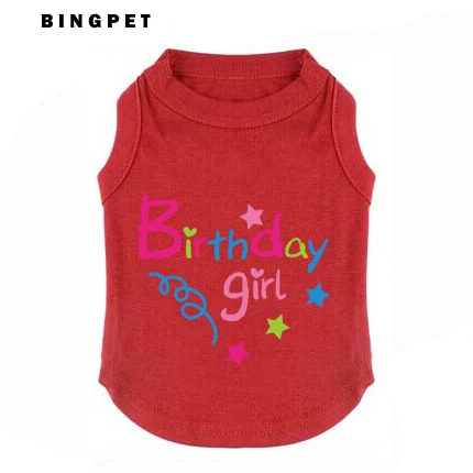 Cute Printed Birthday Girl Soft Fabric Cotton Summer Dog Clothes T Shirt for Small Cat Pet | Дом и сад