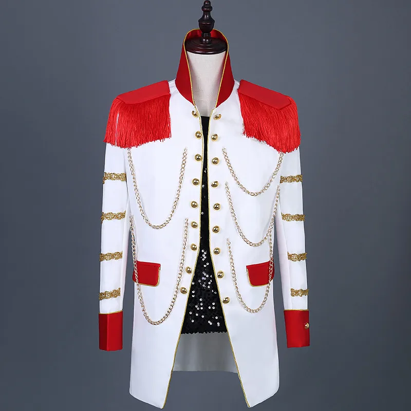 Красная Мужская тонкая длинная куртка с кисточками мужская для выступлений в