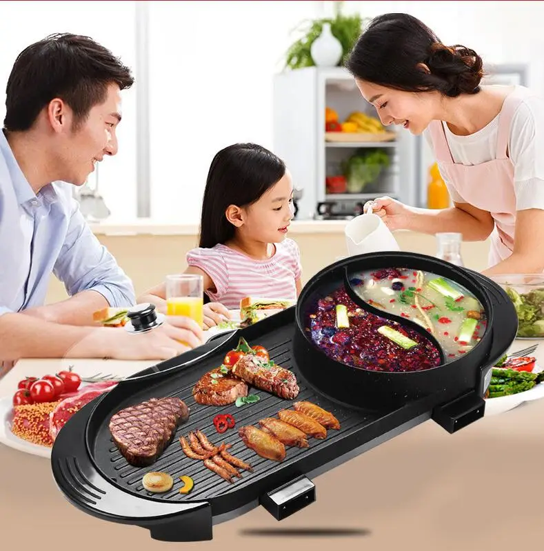 2 в 1 Главная Грили и Мангалы + двойной сайт шуба Hot Pot бездымный антипригарной