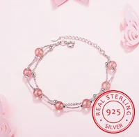 two layer strawberry natural crystal bracelets for women gifts 6mm beads with trendy 925 sterling silver fine jewelry
