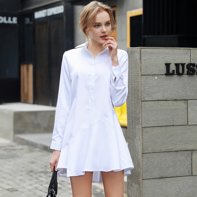 Quintina Новая Мода Женщины Платье с отложным Воротником Мини Vestidos Офисная Одежда
