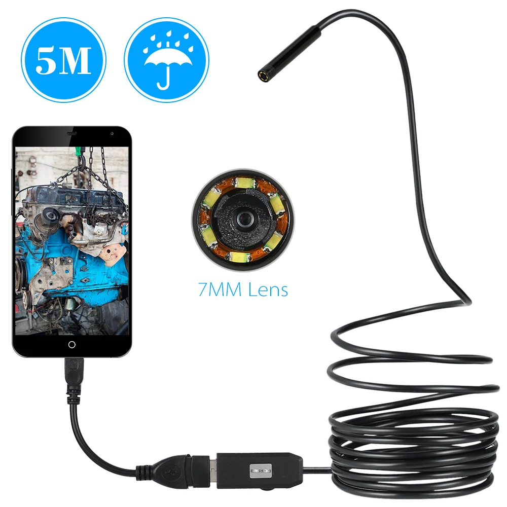 OWSOO 7 мм объектив Android OTG USB эндоскоп Камера 5 м в гибкой оправе с поддержкой