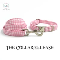 dog collar and leash set with bow tie cotton dog cat necklace and dog lead fashion pink and white plaid