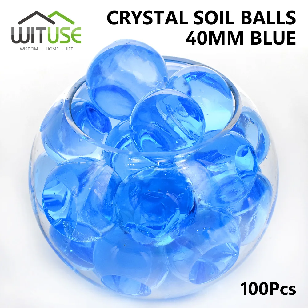 Blue 100 шт. 40 мм жемчужная Форма Большая мягкая кристаллическая почва детская игрушка растут Водяные Шарики гидрогель гель водные бусины растение культивировать домашний декор - Цвет: Blue