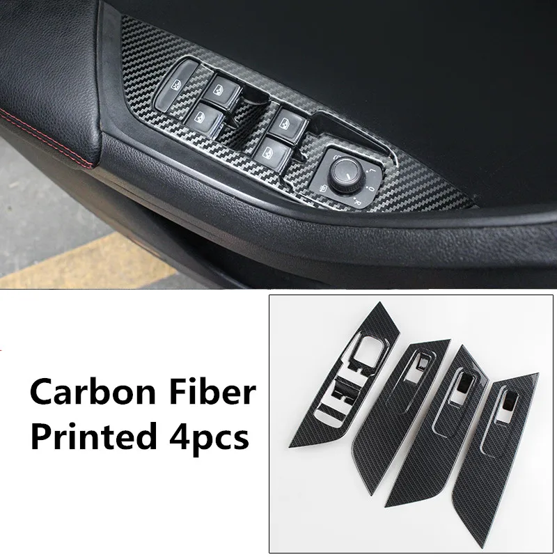 Carbon Fiber Printed 4 шт., нержавеющая сталь, автомобильная Межкомнатная дверь для панели управления окон, Накладка для Skoda Kodiaq, Стайлинг - Название цвета: Carbon Fiber Printed