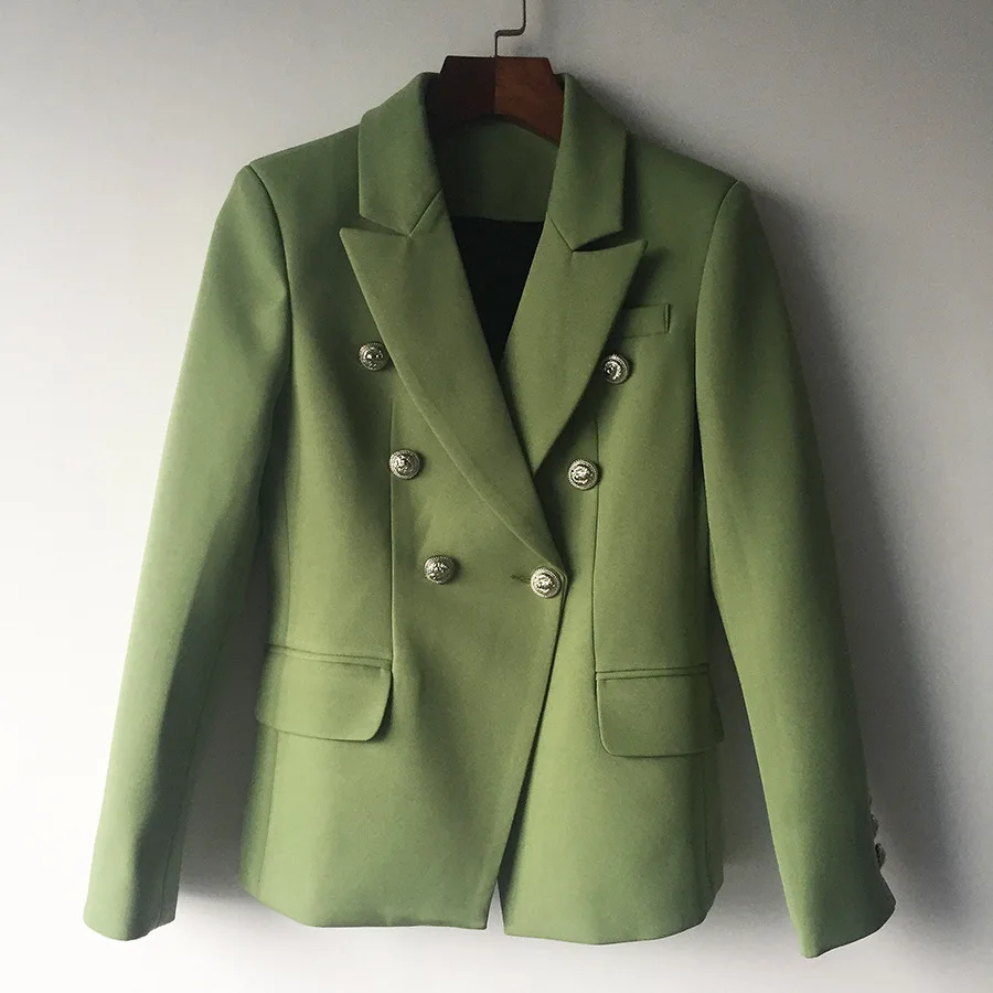 Green-1738 Пиджак женский Зеленый, синий, желтый, черный, белый блейзер, Женский деловой двубортный блейзер с пуговицами, большие размеры, женские блейзеры, Прямая поставка - Цвет: Green-1738
