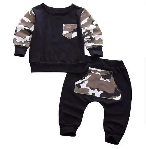 

Fashion Toddler Kids Baby Boy Letter T Shirt Tops+Camouflage Pants Clothes Set Boys Sport Suits Children Clothing