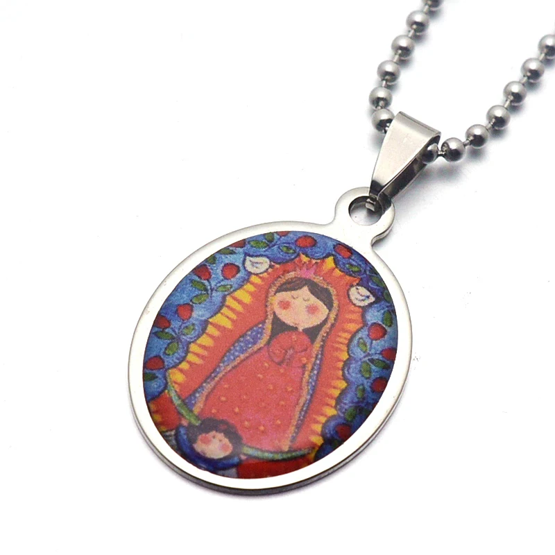 Очаровательное ожерелье из нержавеющей стали с красной и синей эмалью овальным