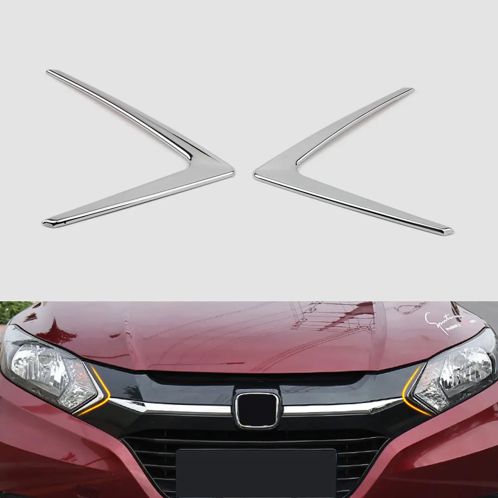 

BBQ@FUKA 2pcs Chrome Car Headlight Triangle Trim Cover Molding For Honda HR-V HRV 2016-2018 Car Exterior Accessories Styling