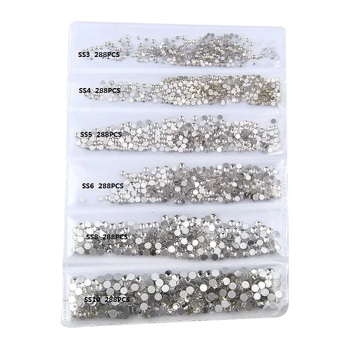 SS3 TO SS10 1728PCS Супер предложение блестящие 1440 шт SS2 до ss10 не горячей фиксации Прозрачный Кристалл хрусталя Цвет 3D дизайн ногтей украшения Flatback Стразы - Цвет: SS3 TO SS10 1728PCS