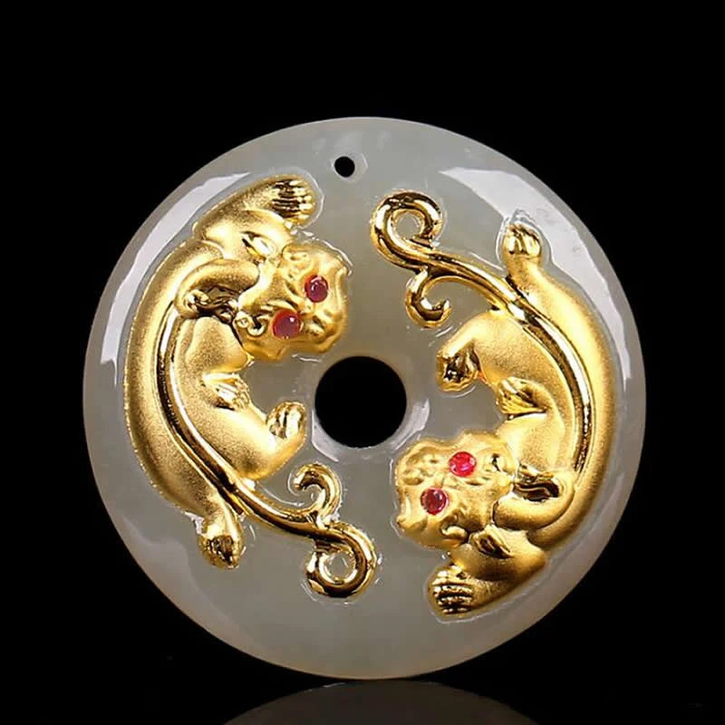 

Новое поступление, подвеска с изображением дракона и сына из желтого золота 24 К, круглая подвеска из белого жадеита