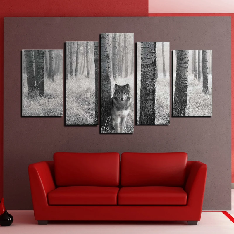 5 панелей настенная живопись волчьи глаза в дикой природе принты на холсте