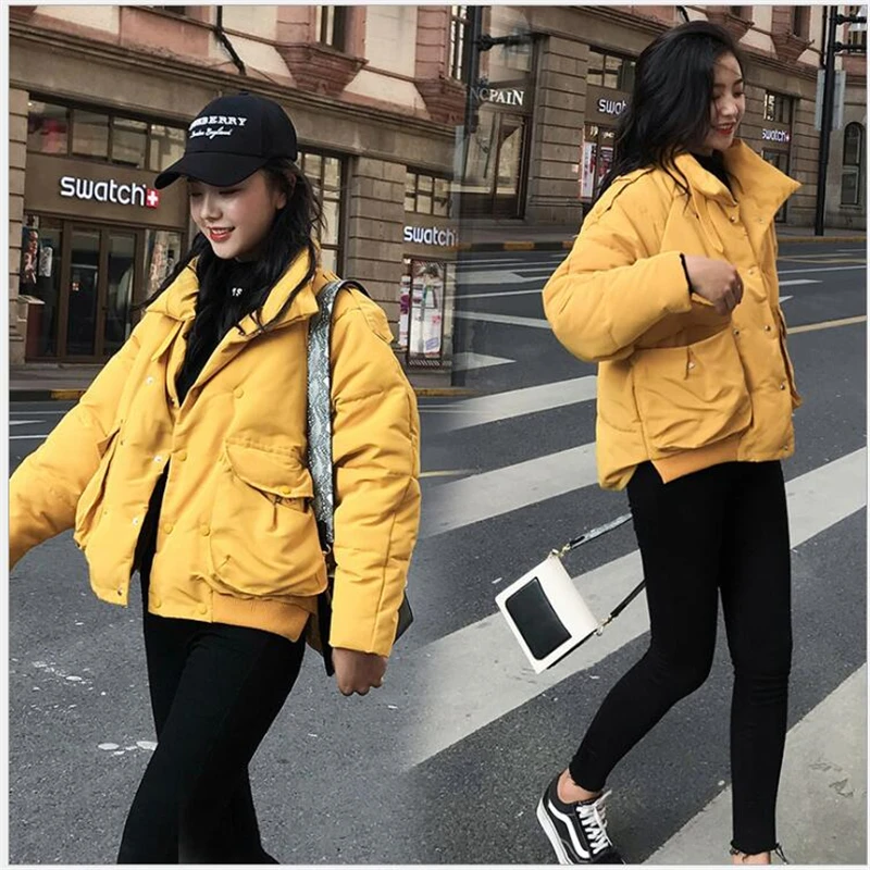 

Stand Collar Short Winter Jacket Women Solid Color Cotton Padded Winter Autumn Female Coat Parkas Casaco Feminina Inveno G208